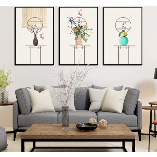 Wall Art Canvas Painting Chinese Style Vase Of Flowers Prints Nordic Posters Happy Life Best Wishes Picture Kitchen Room Decor