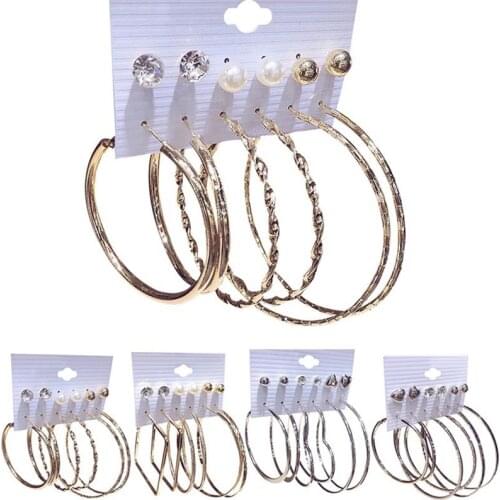 6 Pairs/set 2021 New Fashion Round Circle Hoop Earrings Set For Women Girl Punk Style Brincos Round Earrings Party Jewelry Gift