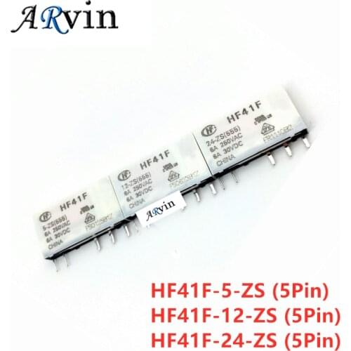 2Pcs HF41F INDUSTRIAL RELAY SUBMINIATURE POWER RELAY HF41F-24-ZS HF41F-12-ZS HF41F-5-ZS HF41F 24V 12V 5V ZS 6A 5PIN