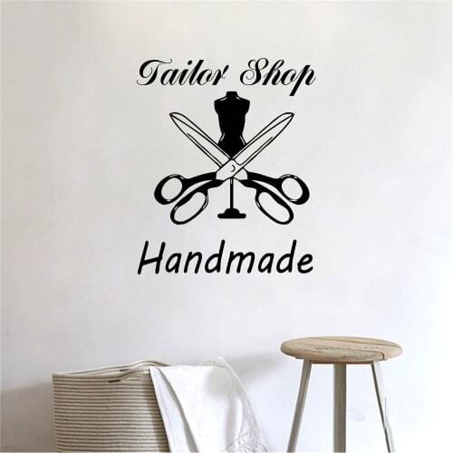 Sewing Studio Tailor Shop Decals Scissors Wall Stickers Home Room Window Decor Removable Murals Vinyl ph300