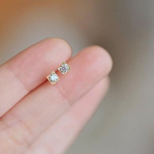 Goldtutu 9k and 14k Solid Gold 1earrings Unique Crystal Mini Unisex Jewelry