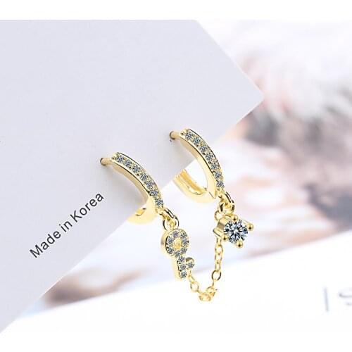 Two Ear Hole Piercing Hoop Earring For Women Ear Ring Ear Stud Bohemia Chain Tassel Lady Earring Simple Eardrop Crystal Jewelry