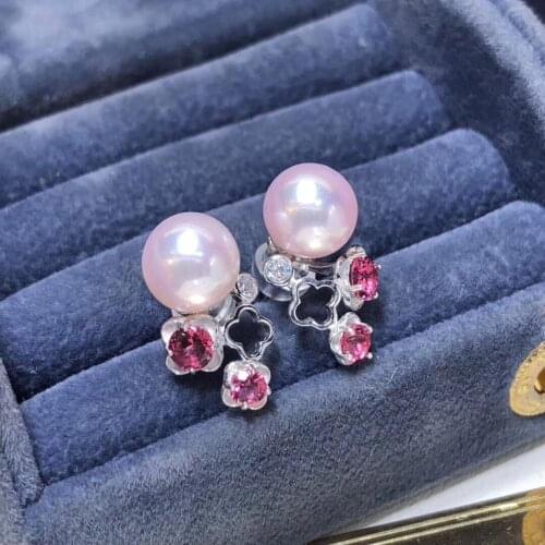 Pearl Pure 925 Sterling Silver Fine Jewelry Fresh Pink Pearl 8mm Round Pearl Dangle Earrings for Women Fine Pearl Earrings