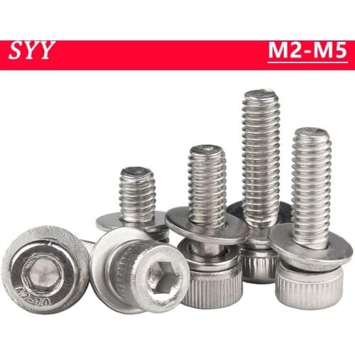 M2M2.5M3M4M5 Stainless Steel Hexagon Hex Socket Head Cap Three Combination Bolts Knurled Cylinder Allen with Washer Sems ScrewS