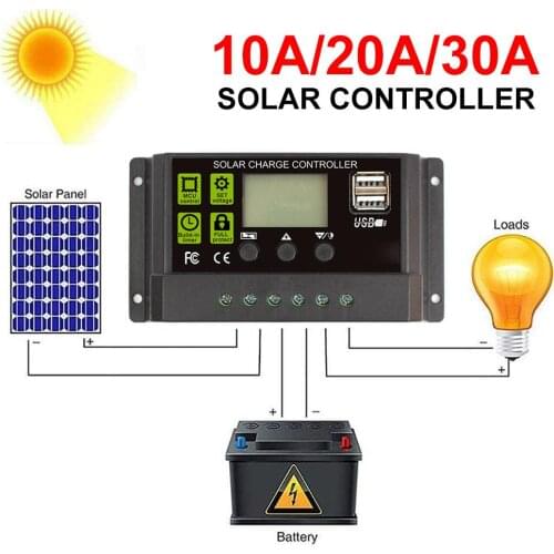 PWM 12V Solar Charge Controller Intelligent SOC Regulator With Dual USB Port LCD Display 10A 20A 30A 24V Automatic Data Storage
