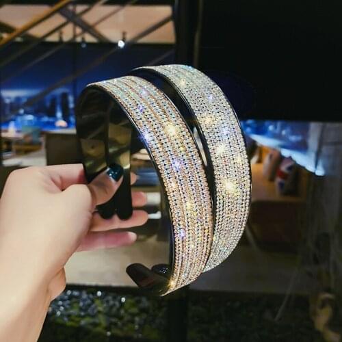 Wide Hair Band With Micro Paved Rhinestone Women Lady Bling Hair Ornaments Accessories Elegant Wedding Party Jewelry