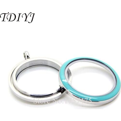 TDIYJ 5pcs New Fashion 30mm Blue Stainless Steel Twist Glass Memory Locket Pendants fit Floating Charms for Girlfriends