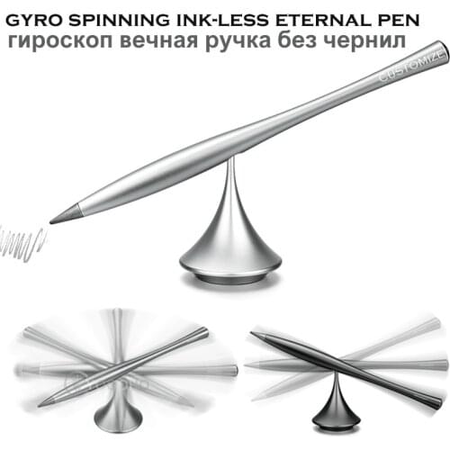 Gyro Spinning Permanent Eternal Pen Ink-Less Pencil Metal Creative Gift Black/Silver/Gray Office and School Stationery