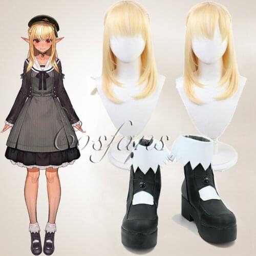 VTuber Shiranui Flare Wig Boots Hololive Youtuber Girls Cosplay Blonde Braided Straight Heat Resistant Hair Custom made Shoes