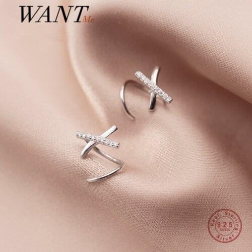 WANTME Genuine 925 Sterling Silver Fashion Korean Cross Rotating Stud Earrings for Women Simple Charming Teen Jewelry Gifts