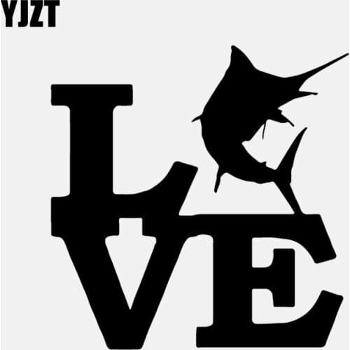 YJZT 14.5CM*14.8CM Vinyl Car Sticker Marlin Love Decal Marlin Deep Sea Boat Fishing Art Decor Black/Silver C24-0777