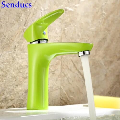 Senducs Green Bathroom Basin Faucet with Quality Brass Bathroom Basin Sink Faucet Deck Mounted Painting Hot Cold Basin Faucet