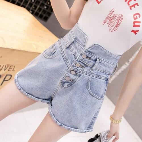 High Waist Smoky Gray Denim Shorts for Women 2021 Spring and Summer New Single-Breasted Wide-Leg Jeans Hot Pants