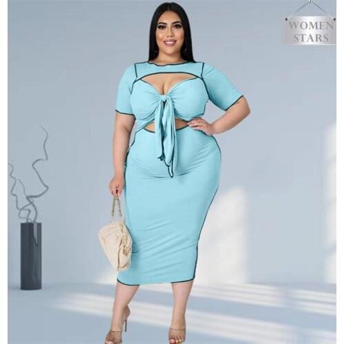 Plus Size Dress 5xl Wholesale Elegant Party Sexy Club Outfits Hollow Out Summer Bandage Maxi Dresses Women Casual Dropshipping
