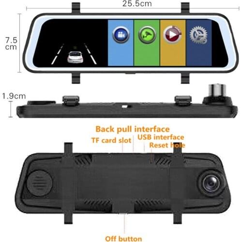10 Inch Car DVR Camera Stream Media Rearview Mirror IPS Touch Screen FHD Dash Cam Registrar Video Recorder DVRs Dash Camera