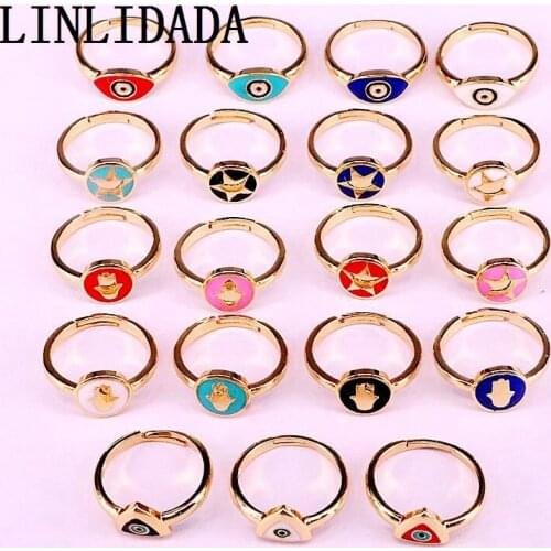 12Pcs 2019 New Fashion Finger Rings Party Jewelry Adjustable Colorful Enamel eye /round /Triangle Rings For Women Girl