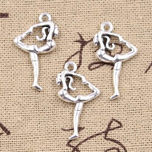 15pcs Charms gymnast sporter gymnastics player 26x15mm Antique Silver Color Pendants Making DIY Handmade Tibetan Finding Jewelry