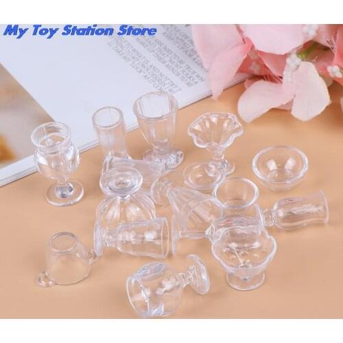 17Pcs/Set 1:12 Dollhouse Drink Cups Dish Tableware Miniatures Mini Transparent DIY Pretend Play Kitchenware Toy