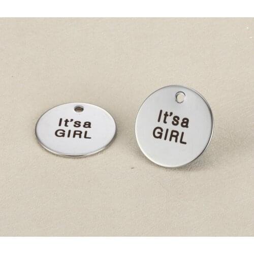 20pcs 22mm DIY Charm steel jewelry accessories lettering It s a GIRL stainless steel engraving pendants for necklace