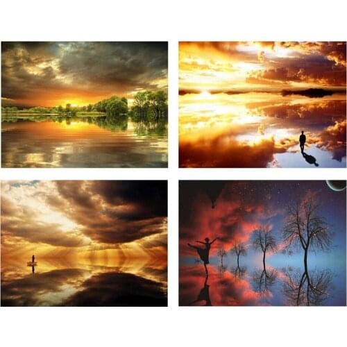 5D DIY Full Square/Round Diamond Painting Sunset Landscape Cross Stitch Kit Home Decoration Gifts Hanging Picture Mosaic Picture