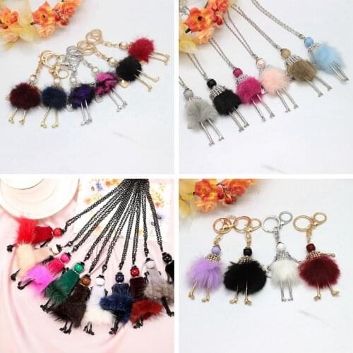 Promotions New Fashion Doll Necklace! Winter Various Colors Fur Doll Neck Key Chains Women Accessories Jewelry Gifts NS424-002