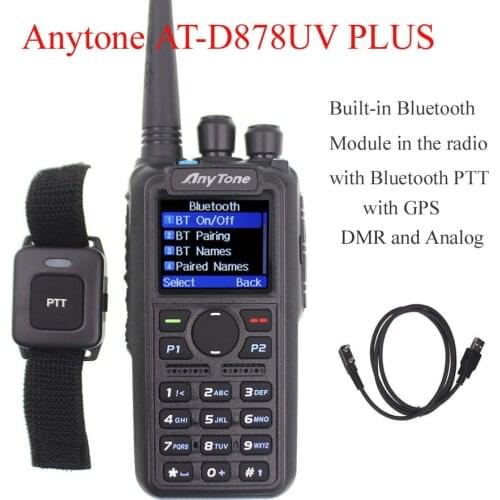 Anytone AT-D878UV PLUS digital DMR and Analog walkie talkie with GPS APRS bluetooth PTT Dual band Two way radio with PC Cable