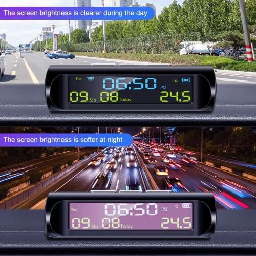 Car USB Solar Charge Smart Digital Clock Calendar Time Temperature LED Display Automobile Interior Accessories Auto Start Off