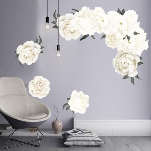 White Peony Beautiful Flowers Wall Stickers for Living Room Wall Decal Baby Nursery Murals Wall Decor Poster Murals