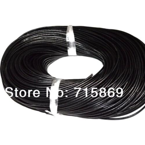 Free ship 100 Meters 4mm Black Round Genuine Leather Cord, Necklace & Bracelet Real Leather Cord