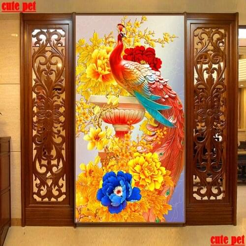 Large Diamond Embroidery 5d Full diamond painting Flowers and peacocks rhinestone Cross Stitch Animal Mosaic puzzle Decoration
