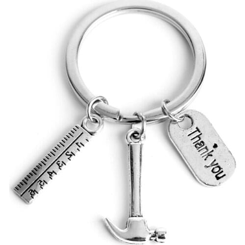 MQCHUN Fashion Work Tool Keyring Ruler Hammer Keychian Creative Mini Metal Car Key Chain Ring Fathers Day Gift -50