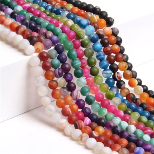 Matte Natural Stripe Agates Stone Loose Spacer Beads 4 6 8 10 12 MM Diy for Jewelry Making Bracelet Necklace Earring Accessory