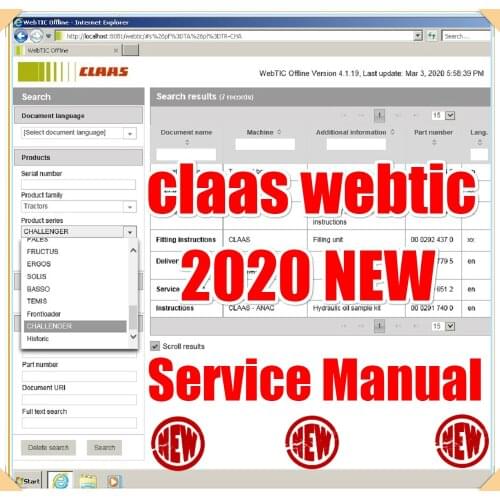 For Claas WebTIC Offline Repair manuals, wiring and hydraulic diagrams, etc 2020+Parts Doc 2.2 - Agricultural 2020