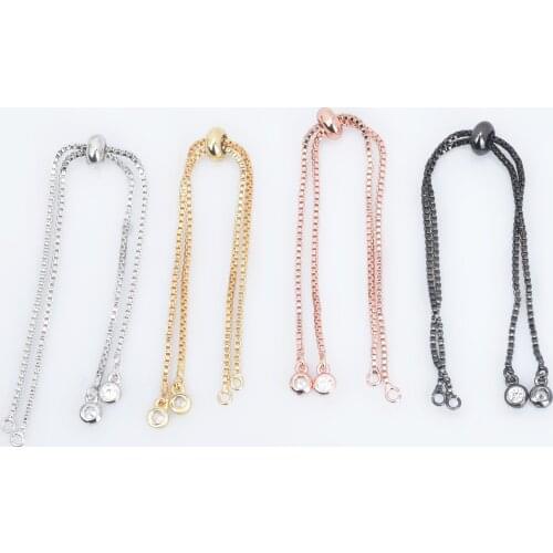 Brass Half finished Adjustable Chain Bracelet Sliding Bracelet chain with Rubber Stopper Beads Expandable Bracelet 1pc