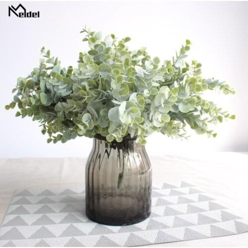 Meldel DIY Bridal Bouquet Decorations Artificial Eucalyptus Leaves 7 Forks Handmade Plant Flower Arrangement Wedding Supplies
