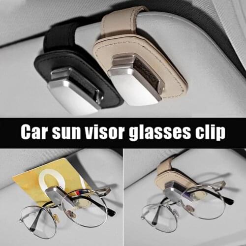 Multi-function glasses clip car sun visor aluminum alloy leather card holder clip Eyeglasses Glasses Holder Ticket Clip