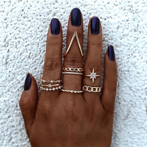 Modyle Antique Gold Color Chain Midi Zircon Ring Sets for Women Boho Beach Vintage Punk Knuckle Rings Fashion Jewelry 9pcs/Set