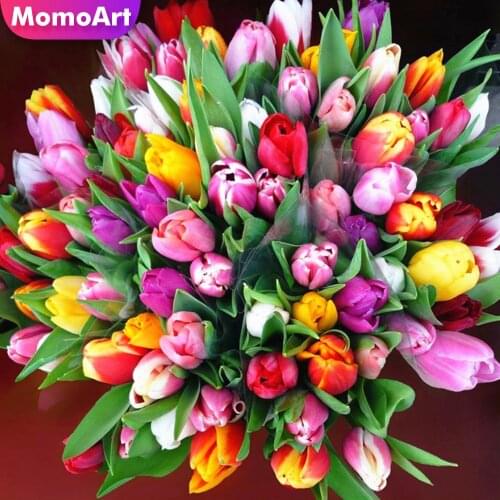MomoArt Diamond Embroidery Tulip Full Drill Square Diamond Painting Flower New Arrival Mosaic Cross Stitch Kits Home Decoration