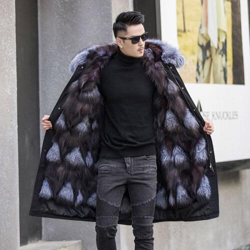 2020 plus size fox fur over-the-knee pie overcame Mens thick rabbit fur liner winter long jacket top detachable