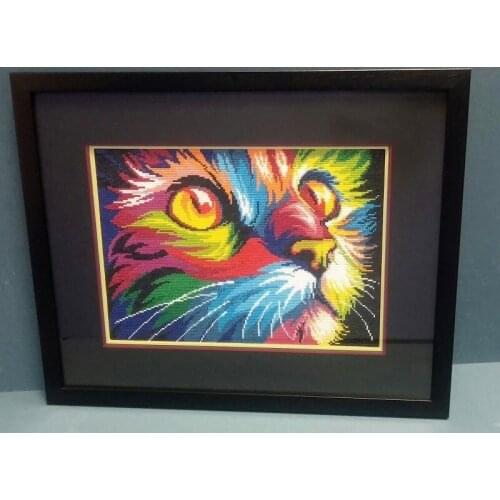 Rainbow cat cross stitch kit DMC brand thread animal dog count canvas fabric embroidery handmade needlework