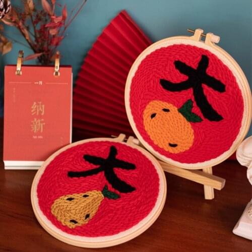 Cartoon DIY Punch Needle Embroidery Kit with Hoop Needlework Cross Stitch for Beginner Handmade Sewing Painting Home Decor Gift