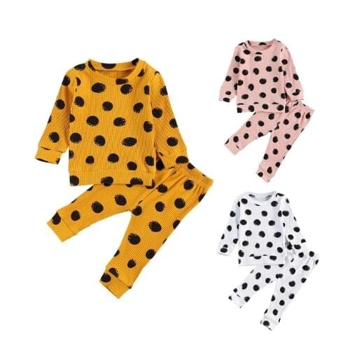 Newborn Infant Outfits Long Sleeve Round Neck Elastic Head Long Pants with Dots Pattern for Autumn and Spring Clothes Set New