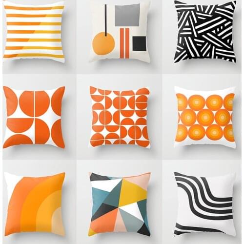 Orange Color Throw Pillow Case Mid Century Geometric Cushion Covers for Home Sofa Chair Decorative Pillowcases