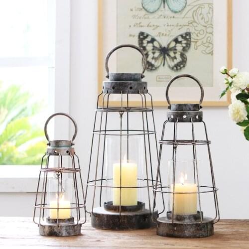 Candlestick European Style Iron Hollow Glass Home Decoration Outdoor