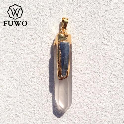 FUWO Natural Crystal Quartz Kyanite Pendant 24K Gold Electroplate Raw Crystal Cyanite Point Free Shape Jewelry Wholesale PD038