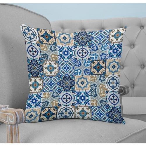 Portuguese Ethnic Flower Pattern Tile Printed Throw Pillow Case Plush fabric Pillowcase Home Decorative Pillow Hot
