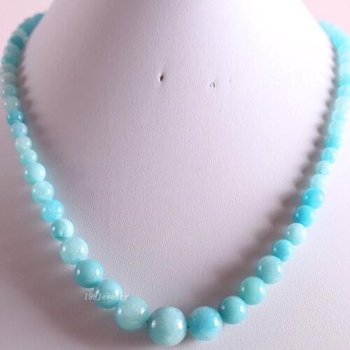 Handmade Beaded Necklace Natural Stone Round Light Blue Jades Necklace for Women Jewelry Gift RE015