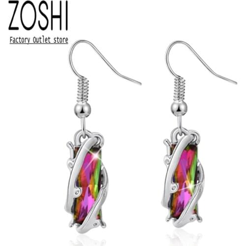 Shining mystic CZ Multi Color Rectangle Stone Drop Earrings Across Branch Rainbow Crystal Earrings Geometric Retro Women Jewelry