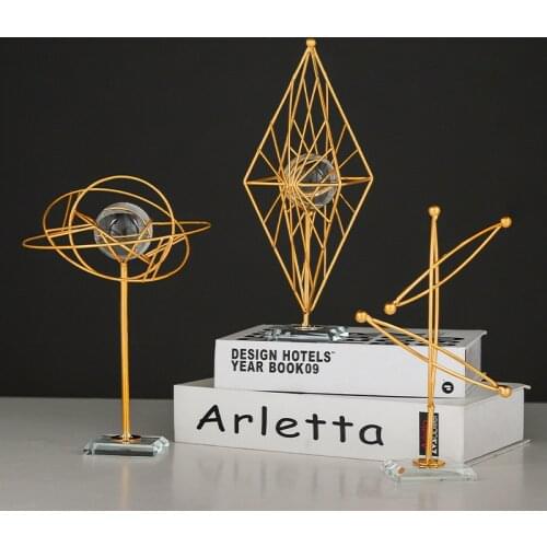 Nordic light luxury wrought iron metal ornaments home geometric crystal ball wrought iron ornaments interior office decorations