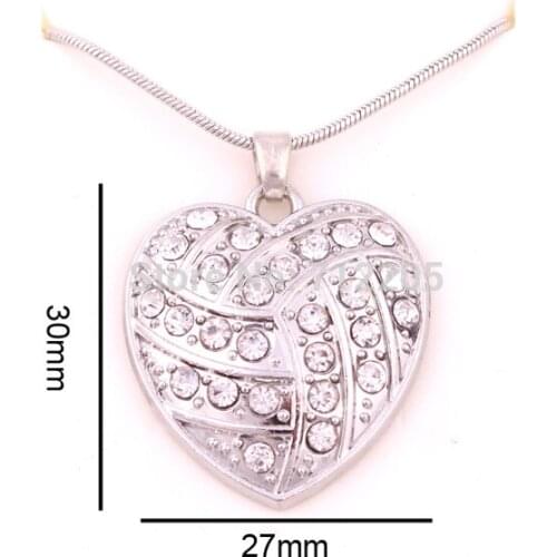 Sport Jewelry rhodium plated big hearts volleyball with clear crystals Snake chain necklace